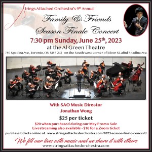 Poster for the Strings Attached Orchestra 9th Annual Family and Friends Season Finale Concert, June 25, 2023