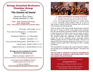 Cover of the programme for the Chamber Group concert The Science of Sound at Palmerston Library Theatre, September 21, 2015