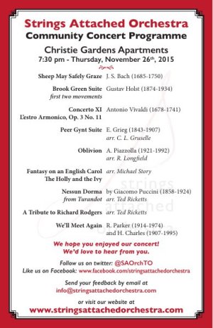 Cover of the programme for the community concert at Christie Gardens, November 26, 2015