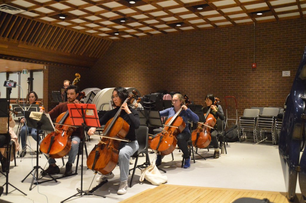 The low strings in rehearsal