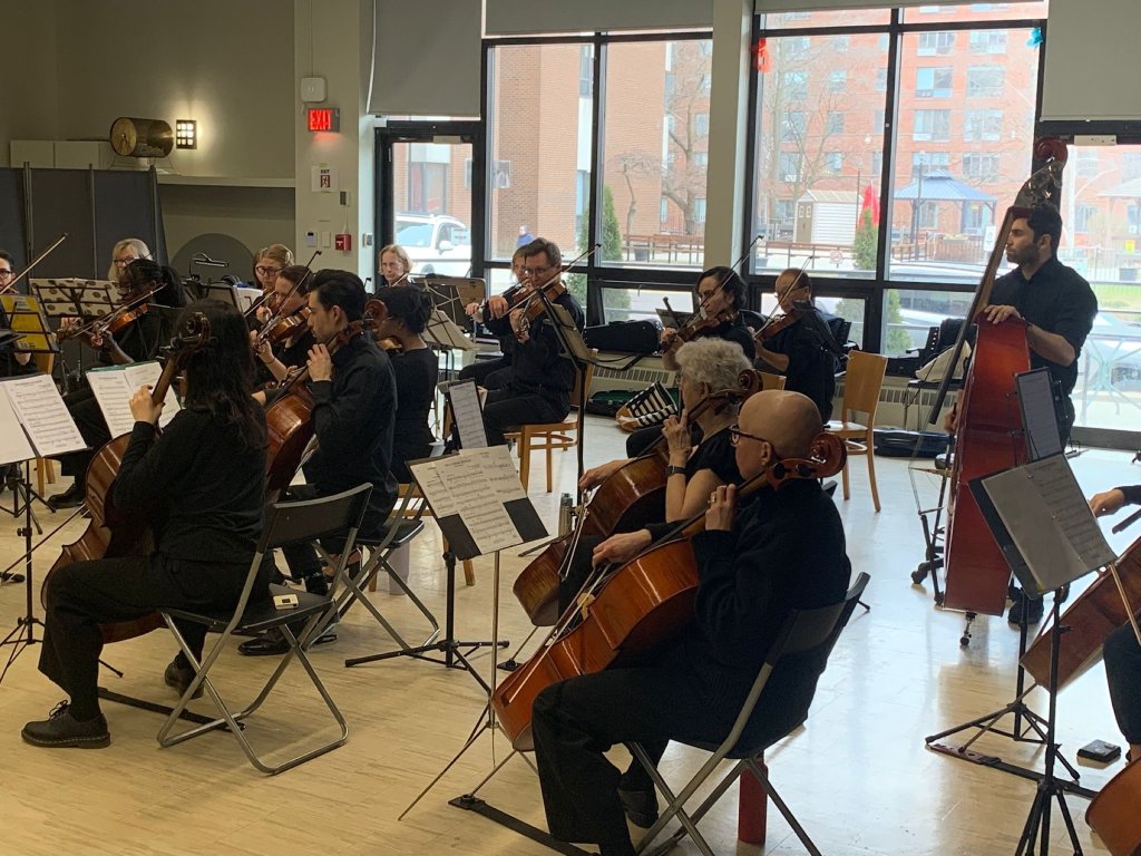 Cellists performing at Castleview Wychwood Towers