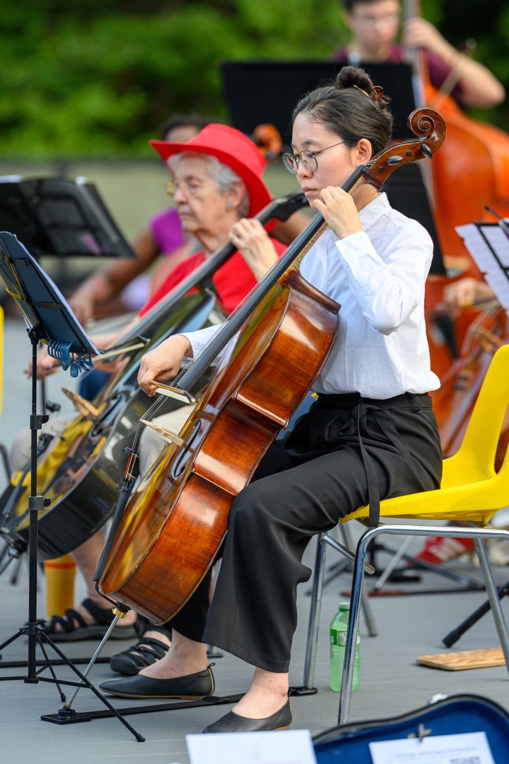 Cellists performing at Earl Bales Park