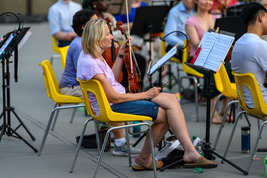 Violinists on the amphitheatre stage